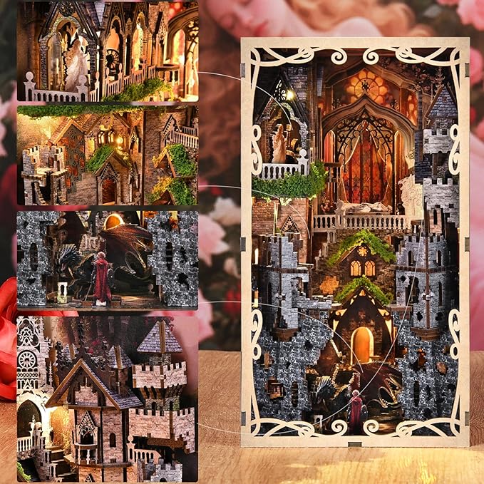 Book Nook Kit, DIY Scene Miniature House Kit Tiny House Mini Booknook Craft Bookshelf Decor, 3D Puzzles for Adults, Scale Model Building for Book Lovers (Sleeping Beauty)
