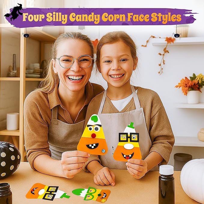4E's Novelty Halloween Crafts for Kids (12 Pack) Goofy Candy Corn Magnet Foam Craft Kit - Bulk Fall Arts and Crafts for Toddlers, Halloween Classroom Activities for Party