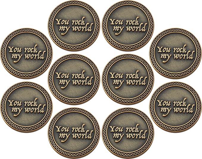 Bulk Set of 3 Romantic Love Expression Coins, You Rock My World, & Make My Heart Skip a Beat, Anniversary Pocket Tokens for Date Night, Love Gift for Men & Women, from Him or Her