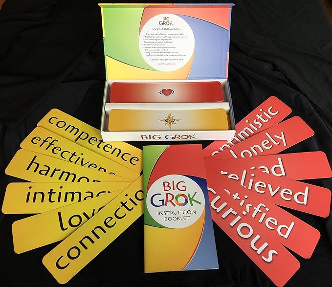 GROK Big Conversation Cards for Large Groups – 150 Feelings & Needs Cards + 25 Therapy & Icebreaker Games – Nonviolent Communication (NVC) Tool for Educators, Facilitators & Therapists