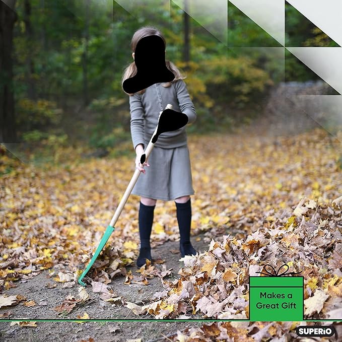 Pack of 12 Rake with Hardwood Handle, Durable Plastic Head to Sweep Leaves in Lawn and Tidying Up The Garden, 34" (Green)