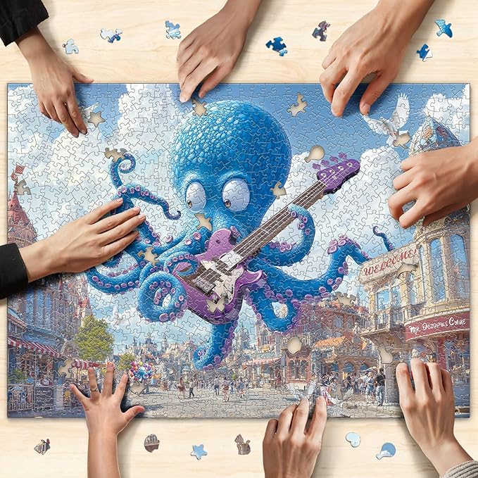 Anime Octopus Jigsaw Puzzles for Adults 1000 Pieces, Difficult Unique Shaped Puzzle for Game Night, Family, Friends, Puzzle Size 26.6x19.2