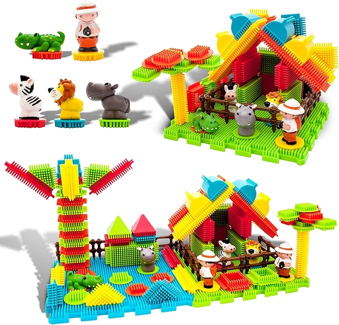 Picasso Toys PTB100 100pcs Hedgehog Block 3D Building Blocks Tiles Safari Theme Set Learning Playset STEM Toy Set Educational Kit Child Brain Development Preschool Kindergarten Toy for Age 3 & Up