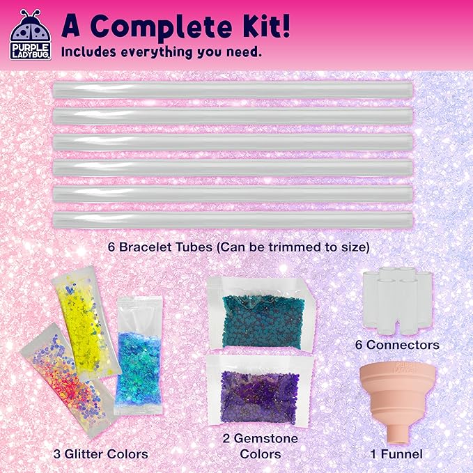 PURPLE LADYBUG Make Your Own Bracelet Making Kit for Girls - Creative Glitter Bracelet Craft Kit, DIY Jewelry-Making Set with Gemstones, Glitter & Tubes, Fun Craft Activity for Kids