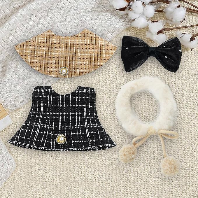 17cm Doll Clothes Set-Adorable Outfits for Dolls-Stylish Accessaries Clothes Dress-Up-Replaceable Clothing Collections, Includes Hat, Top, Skirt(Black-Style B)