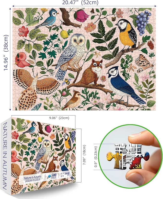 500 Pieces Puzzles for Adults Forest Birds Jigsaw Puzzles 500 Pieces Difficult Fun Owl and Floral Unique Beautiful Birds Flowers Family Puzzle Challenging Games Gift for Adults (21"x15")