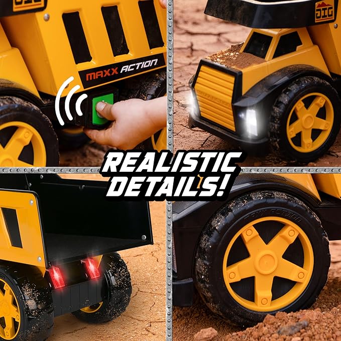 Maxx Action 16" Metal Dump Truck, Realistic Lights & Sounds, Heavy Duty Metal Truck Bed, Extra Large Wheels, Rugged Construction Vehicle Toy for Kids, Ages 3+, Indoor and Outdoor Play