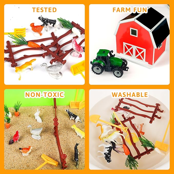 Farm Sensory Bin，Farm Animals Sand Kit with Sensory Sand，Barn Sandbox with Tractor，Sensory Play Sand Set for Kids 3 4 5 6 7