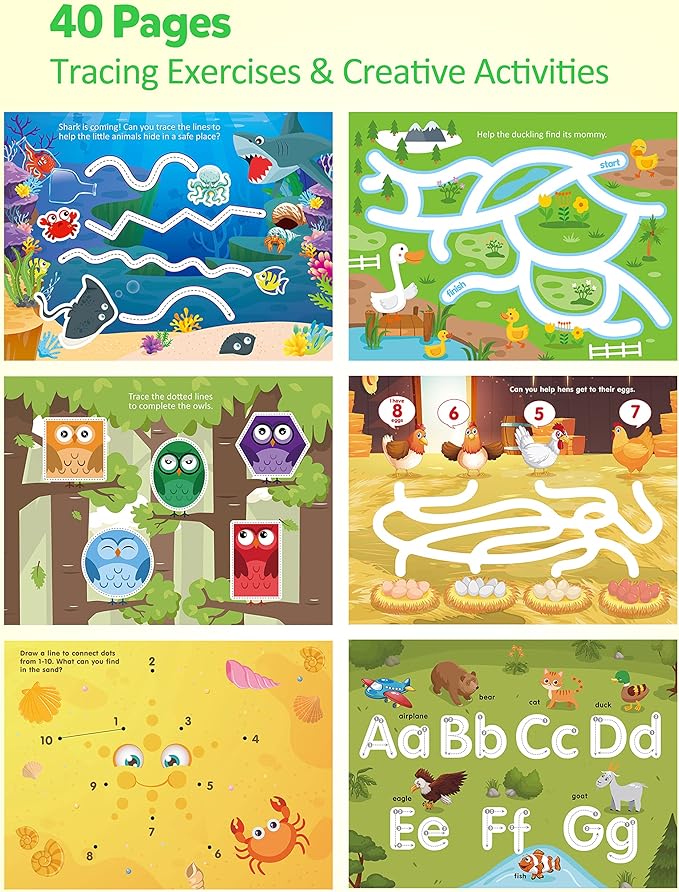 Coogam Magic Writing Practice for Preschool with Color Pattern, Learn to Write Workbook for Kids Age 3-12 Toys, Reusable Alphabet Numbers Tracing Book Learning Activities