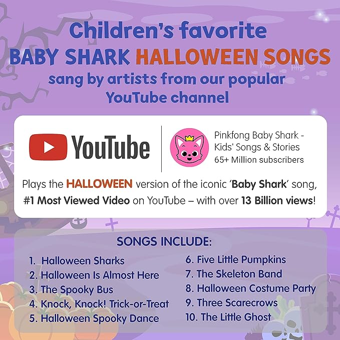 Baby Shark Halloween Songs Sound Book, Children's Halloween Books, Interactive Learning Books for Toddlers, Learning & Education Book Toys, Baby Shark for Babies & Toddlers 1-3