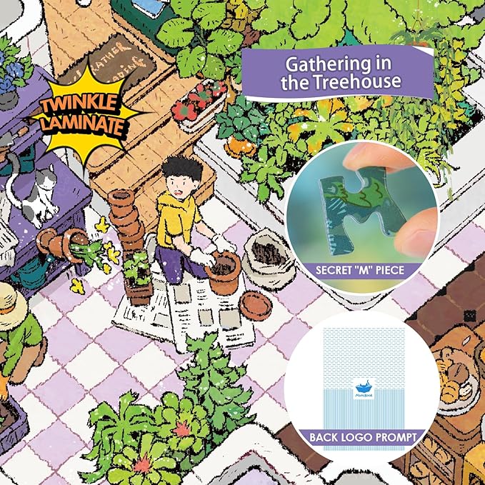 MOMIBOOK Puzzles for Adults 1000 Pieces Jigsaw Puzzles of Gathering in The Treehouse, Twinkle Laminate Painting Image Difficult Challenging Impossible Puzzle Unique Party Christmas Birthday Gifts