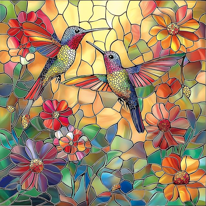 Stained Glass Flower Hummingbird Puzzles for Adults 500 Pieces - Colorful Mosaic Jigsaw Puzzle & Family Fun - Challenging & Unique with Letters on Back Puzzle- 20x20 Inches