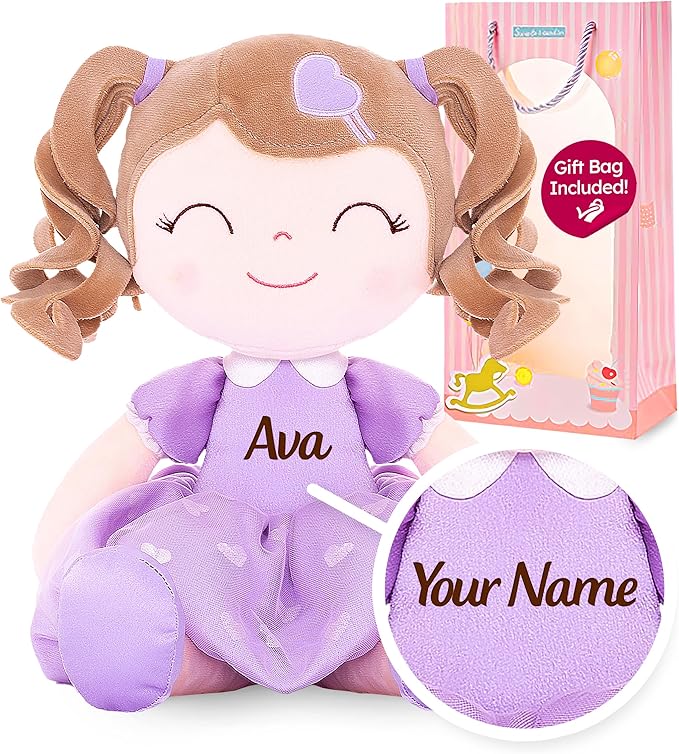 Gloveleya Personalized Curly Doll with Your Name - Cute Custom Light Purple Soft Plush Doll for Girls Plush Doll Customized Gifts