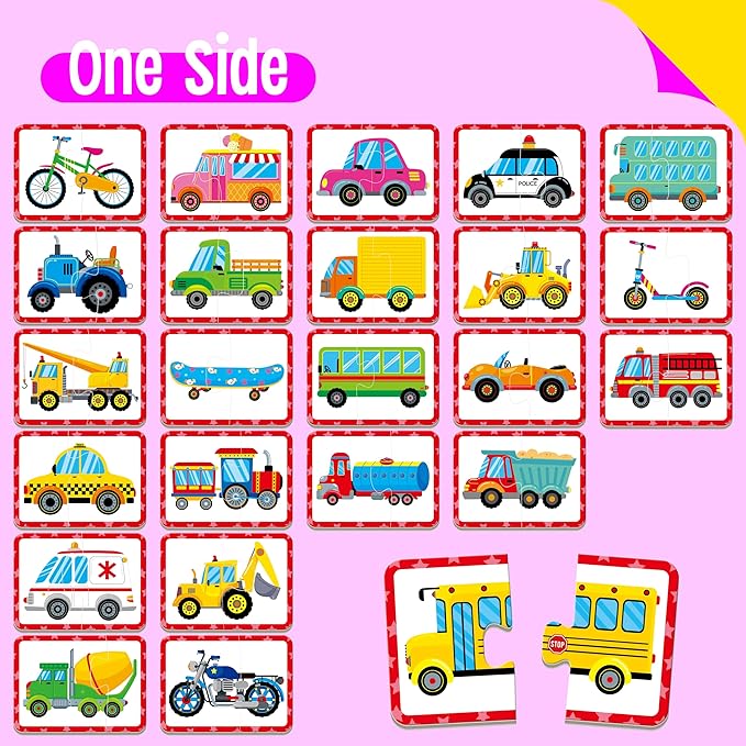 48 Vehicle Matching Puzzles, Self-Correcting Puzzle Match Game Educational Learning Activities for Toddlers, Preschool, Transportation-Themed Learning Games Toys for 3 Years Old