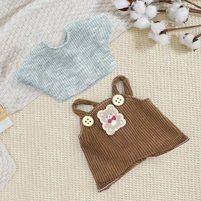 17cm Doll Clothes Set-Adorable Outfits for Dolls-Stylish Accessaries Clothes Dress-Up-Replaceable Clothing Collections, Includes Hat, Top, Skirt(Brown-Style A)
