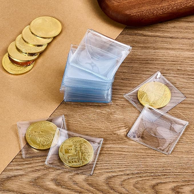50PCS Single Pocket Coin Sleeves, 2.2 x 2.2 Inches Clear Plastic Holders, Individual Protectors, Small Pouches for Currency Bills Collectors