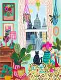 500 Piece Puzzle for Adults Hygge Collection Cat in Window Rhi James Blueboard Jigsaw and Candle by KI Puzzles