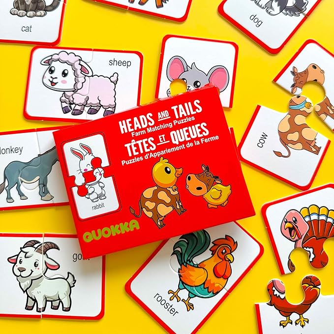 QUOKKA Toddler Puzzles Ages 2-4 – 100% Self-Correcting 16 Matching Pairs of Farm Animals – Educational Toddler Puzzles Ages 1-3 with 32 Pieces - Memory Matching Games for 3-5 Years Old Boys and Girls