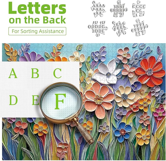 Colorful Embossed Flowers Puzzles for Adults, Plant Floral Puzzle Art, Impossible Hard Difficult Challenging Jigsaw Puzzles 1000 Pieces Painting