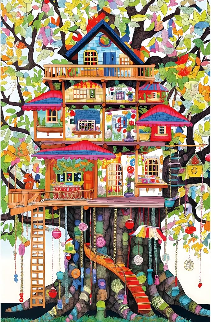 Whimsical Treehouse Escape 500 Piece Jigsaw Puzzle for Adults Colorful Fantasy Art Illustration Fun Challenging Family Game, Premium Quality, Vibrant Nature-Themed Puzzle (15x23 in)