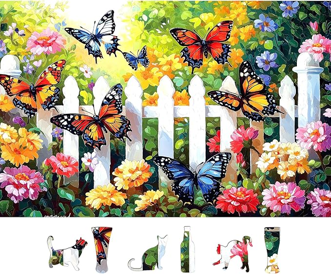 500 Piece Butterfly Garden Jigsaw Puzzle for Adults - 23x15 Inch Colorful Flower & Butterfly Art Puzzle, Unique Cool Puzzles for Home Decor