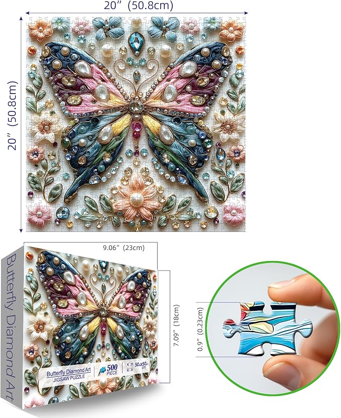 Butterfly Jigsaw Puzzles for Adults 500 Pieces Colorful Crystal Flower Puzzles Beautiful Diamond Art Puzzle Difficult Unique Family Challenging Games Gift for Teens Adults Puzzle (20"x20")