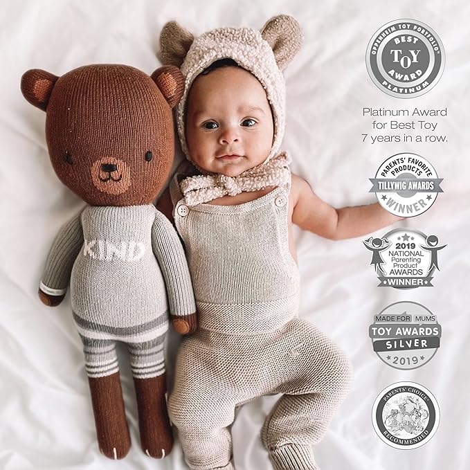 cuddle + kind Oliver The Bear Regular 20" Hand-Knit Doll – 1 Doll = 10 Meals, Fair Trade, Heirloom Quality, Handcrafted in Peru, 100% Cotton Yarn