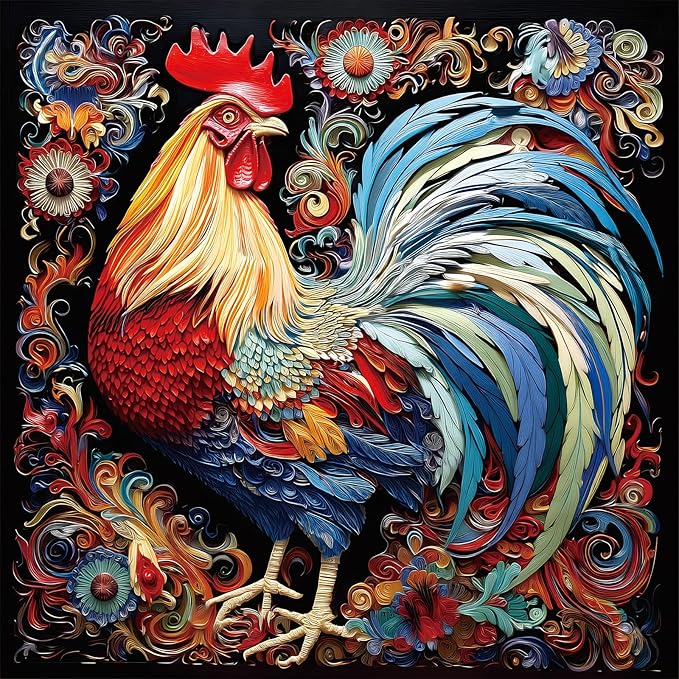 Vibrant Rooster 500 Piece Jigsaw Puzzle for Adults Colorful Folk Art Decorative Challenge Puzzle Premium 20"x20" Art Puzzle for Puzzle Lovers