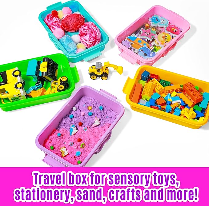 3 Pack,Empty Sensory Bin,13.5 Inch Storage Container,Portable Plastic Storage Bins, Stackable Play Tray for toys,arts,crafts and sand.