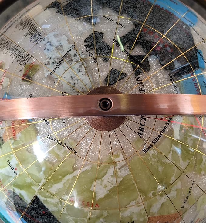 Limited Edition! Unique Art Since 1996 Pearl Swirl Table Top Gemstone World Globe with Tripod Vintage Copper Zinc Alloy Stand (220MM/9 INCHES/PEARL OCEAN/COPPER)