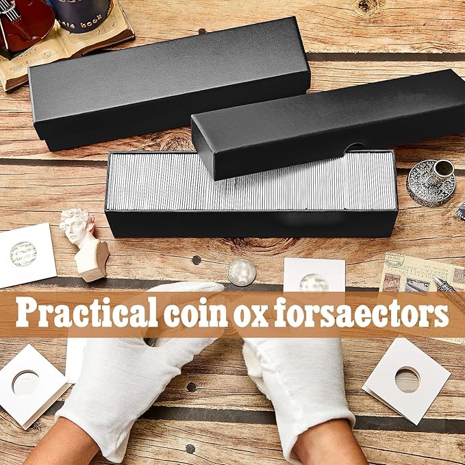 Teling 8 Pcs Coin Storage Box 2x2inch Flip Holders Collectors Coin Supplies Holders for Cents Collection Cardboard (Black)