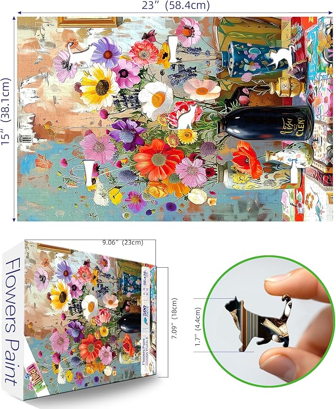Floral Bouquet 500 Piece Jigsaw Puzzle for Adults Colorful Wildflowers & Vases Puzzle - Premium Art Puzzle for Adults, Family or Seniors - 15"x23" Challenging Puzzle with Poster