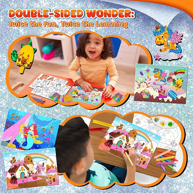 Sinceroduct Foil Art Kit for Kids, Princess Fun-Foil Art Craft Supplies for Kids Ages 4-8,Mess Free Coloring, Foils Foam Sticker,Children DIY Creative Activity Travel Toy,Birthday Gift for Boy & Girl.