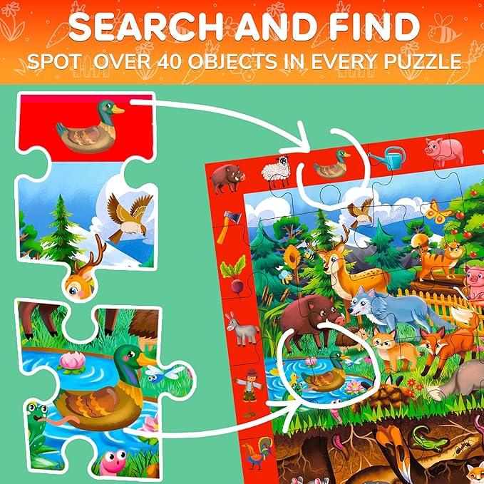 QUOKKA Floor Puzzles for Kids Ages 4-8 – 2x3 FT Giant Search and Find Jigsaw – 48 Large Pieces – Above and Beyond Observational Scene – Educatinal Montessori Toy with Gift Box – Fun Learning Activity