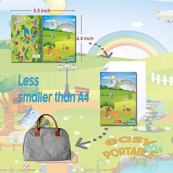 Magnetic Portable Playboard Cute Zoo Ainimal Magnets Create Scene for Learning Travel Toy (51 Pcs)