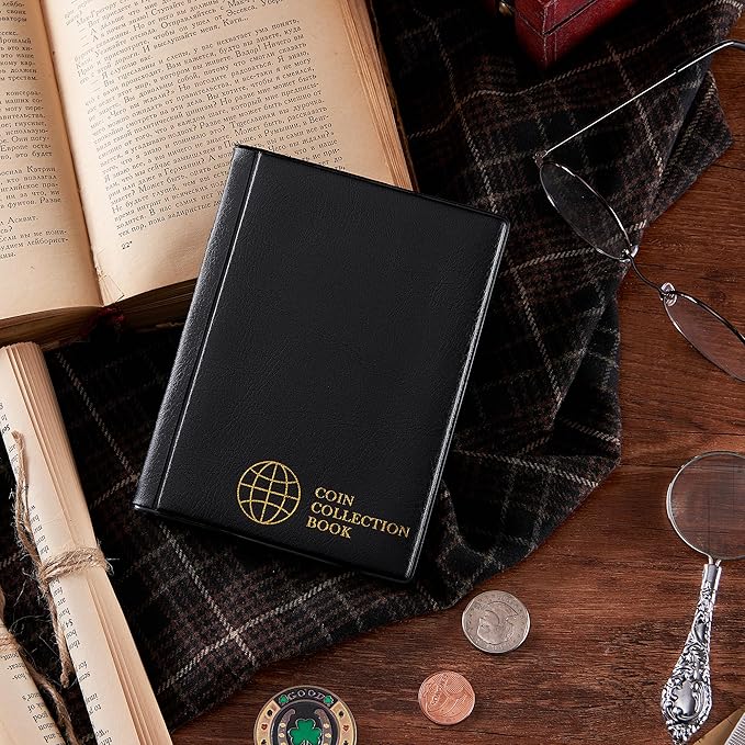 Coin Collection Album - Coin Holder Book Coin Storage Album Money Penny Pocket for Collectors CS01 (Pocket Size 30x30mm/1.2x1.2 in[120 Pockets], Elegant Black)