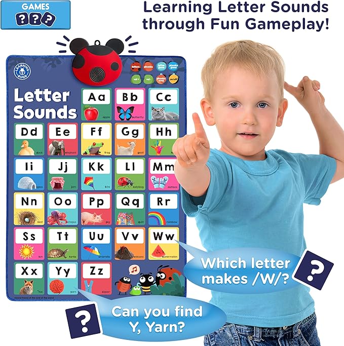 LEARNING BUGS Press to Learn Phonics, Interactive Letters and Sounds Talking Poster, Preschool & Kindergarten Learn to Read, Ages 3+