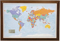 Push Pin Travel Maps - Customizable Blue Oceans World with Brown Frame- 27.5" x 39.5" - 8 Handcrafted Frame Options - Made in USA - Ideal for Adventurous Travelers