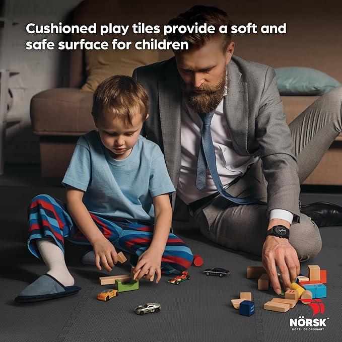 Norsk Multi-Purpose Reversible Floor Mats - EVA Interlocking Foam Tiles (Gray/Black 20 Tiles - 80 sq. Ft. 1/2" Thick)