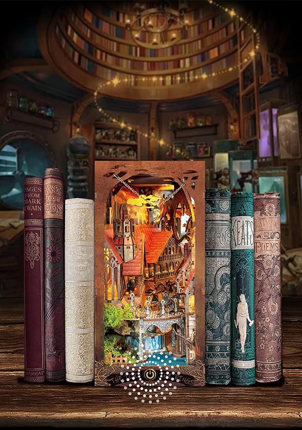 Book nooks DIY Dollhouse Kit for Adults 3D Stereo Assembly Night Light Sensing Wooden Bookend Jigsaw Building Model Gifts for Family,Friends (The Lord The Ring)