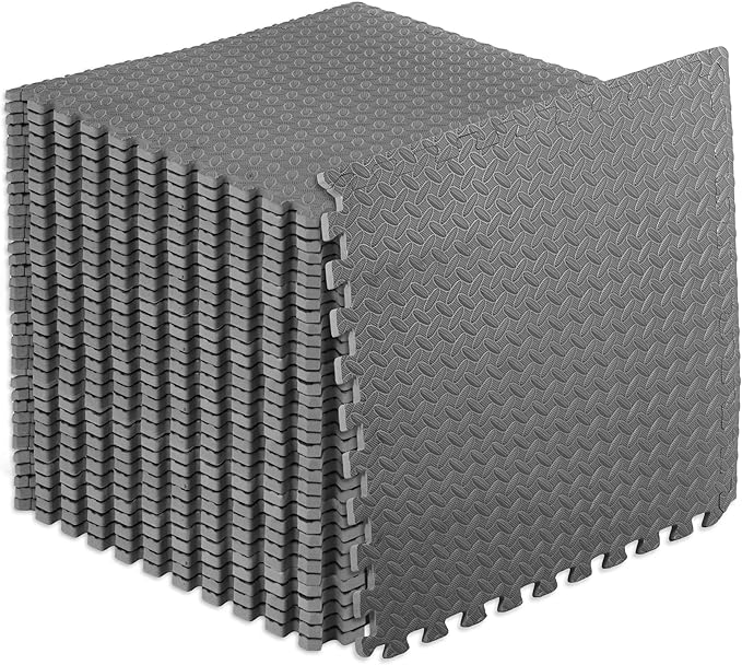 ProsourceFit Puzzle Exercise Mat ½ in, EVA Interlocking Foam Floor Tiles for Home Gym, Mat for Home Workout Equipment, Floor Padding for Kids, Grey, 24 in x 24 in x ½ in, 144 Sq Ft - 36 Tiles