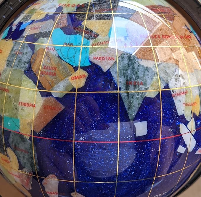 Unique Art 10-Inch Tall Table Top Blue Crystallite Ocean Gemstone World Globe with Silver Tripod Stand (BLUE CRYSTALLITE)