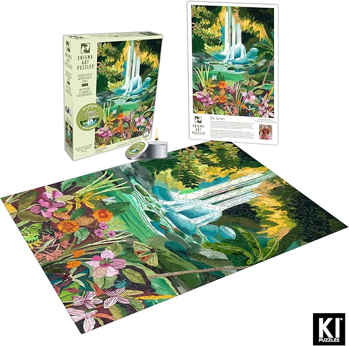 KI Puzzles 500-Piece Jigsaw Puzzle – Aromatherapy Blueboard with Candle – Rhi James Chasing Waterfalls – 24x18 Cozy & Relaxing Hygge Puzzle for Adults & Teens