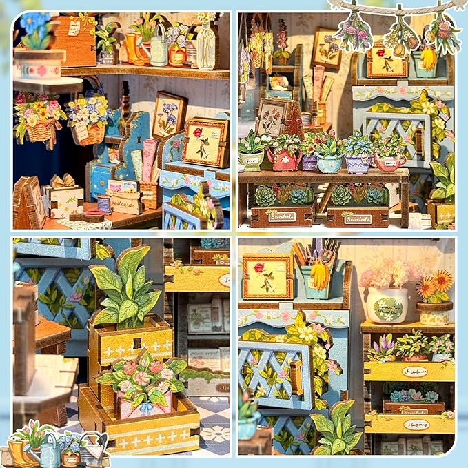 Book Nook Kit, DIY Miniature House Kits for Adult and Teens, Dollhouse Tiny Booknook Garden House Bookshelf, DIY Craft Gifts for Family and Friends (Anna's Blue Blossom)