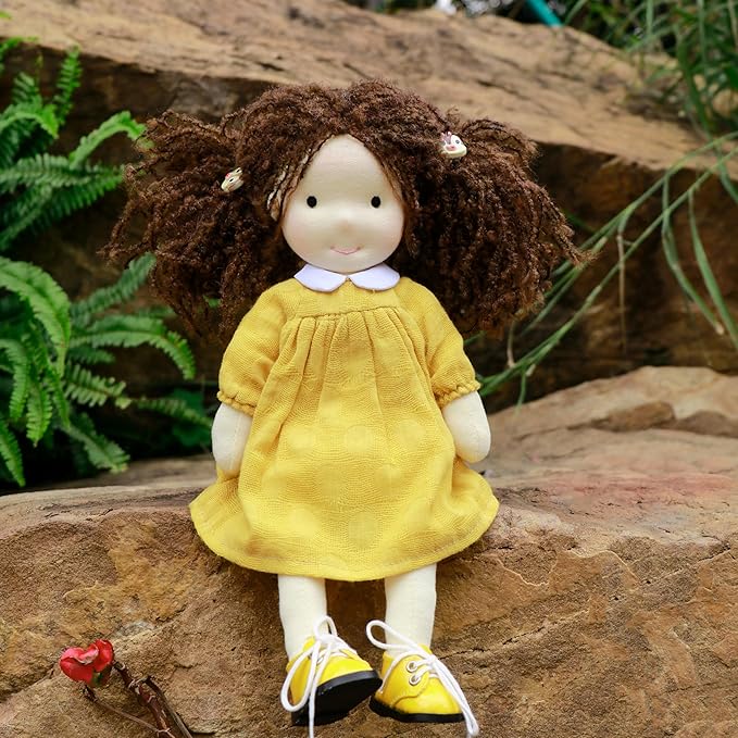 BlissfulPixie Handmade Waldorf Doll - Inka 12", Soft Girl Rag With Cute Stuffed Plush, Ideal First for Babies & Toddlers