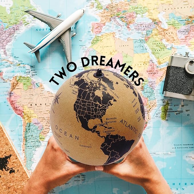 Mini Cork Globe 7.5" Tall | World Travel Map with Metallic & Colored Push Pins | 3D World Map Pin Board for Home or Office | Unique Gift for Travelers, Couples & Families Push Pins Map