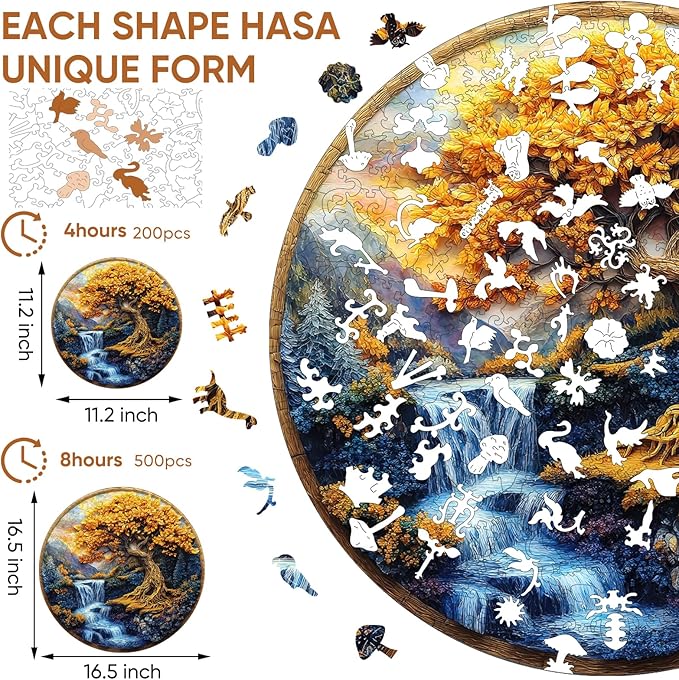 Puzzles for Adults, Tree of Life Waterfall River Wooden Jigsaw Puzzles 500pcs,16.5x16.5in, Royal, Unique Shape Adult Puzzles,Irregular Wood Creative for Adults and Kids Family Game