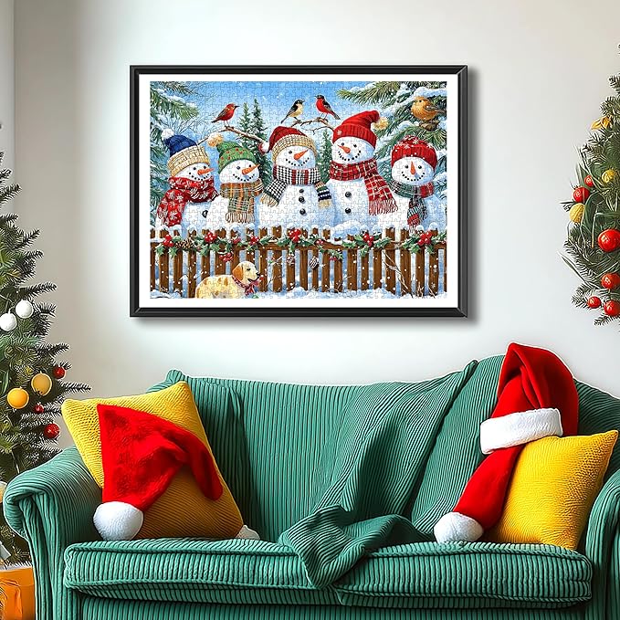 Christmas Jigsaw Puzzles 500 Pieces for Adults - 23x15 Inches Winter Holiday Puzzle with Unique Shaped Pieces, Fun & Challenging Snowman Art for Christmas Vacation