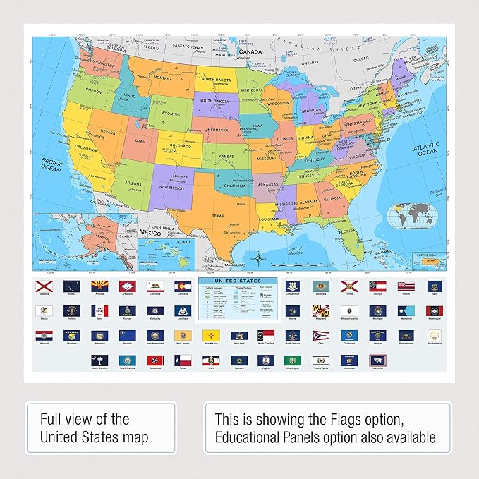 US & World Primary Laminated Classroom Map Pack by BrightWay Educational | 36" x 30" Educational Wall Maps | Grades 1-5 | Bright Colors & Large Fonts | Geographical Features | National Capitals & Major Cities (With Flags)