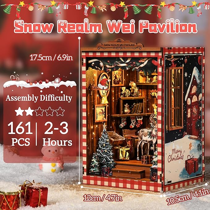 ISSEVE Book Nook Kit, DIY Miniature House Kit for Adults Teen Beginners, Dollhouse Mini Booknook Kits, Tiny House Bookshelf Decoration, 3D Wooden Puzzles Crafts Gifts (Merry Christmas)